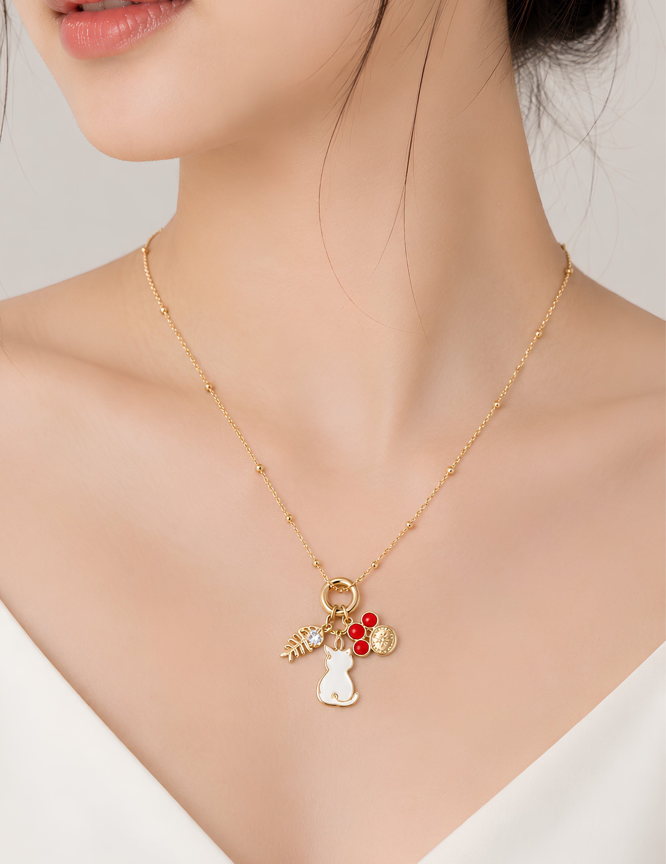 Henika Lucky Cat Charm Necklace